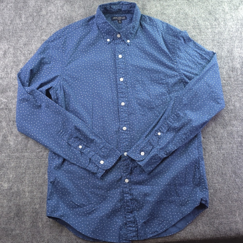 J Crew Mercantile Flex Shirt Medium Blue Numbers Geometric Long Sleeve‎ Button